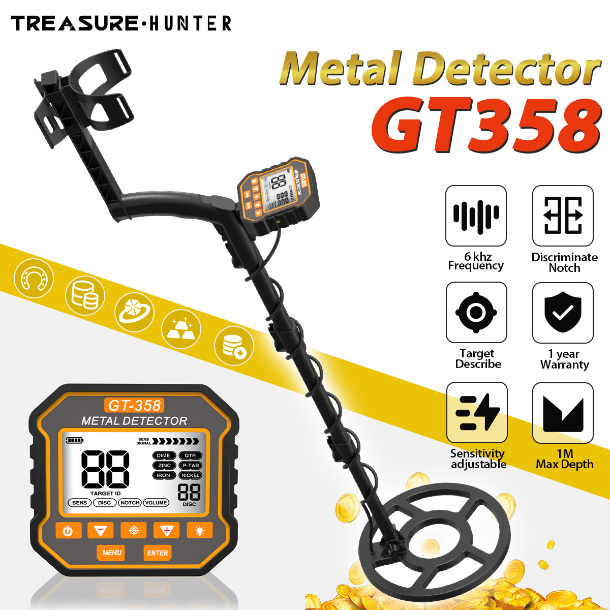Underwater Metal Detector Waterproof - Wykrywacz Metali Treasure Hunter GT358 Skaner
